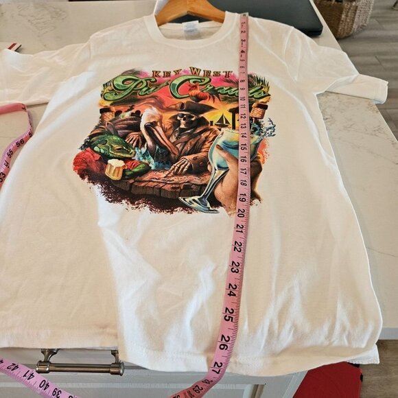 Key West Pub Crawl Skeleton Pirate White T-Shirt Short Sleeve, size Small - Picture 5 of 7